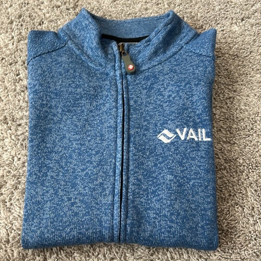 VAIL Resort Wear Blue Zip Up Small S Polyester Cotton Fleece‎ Jacket